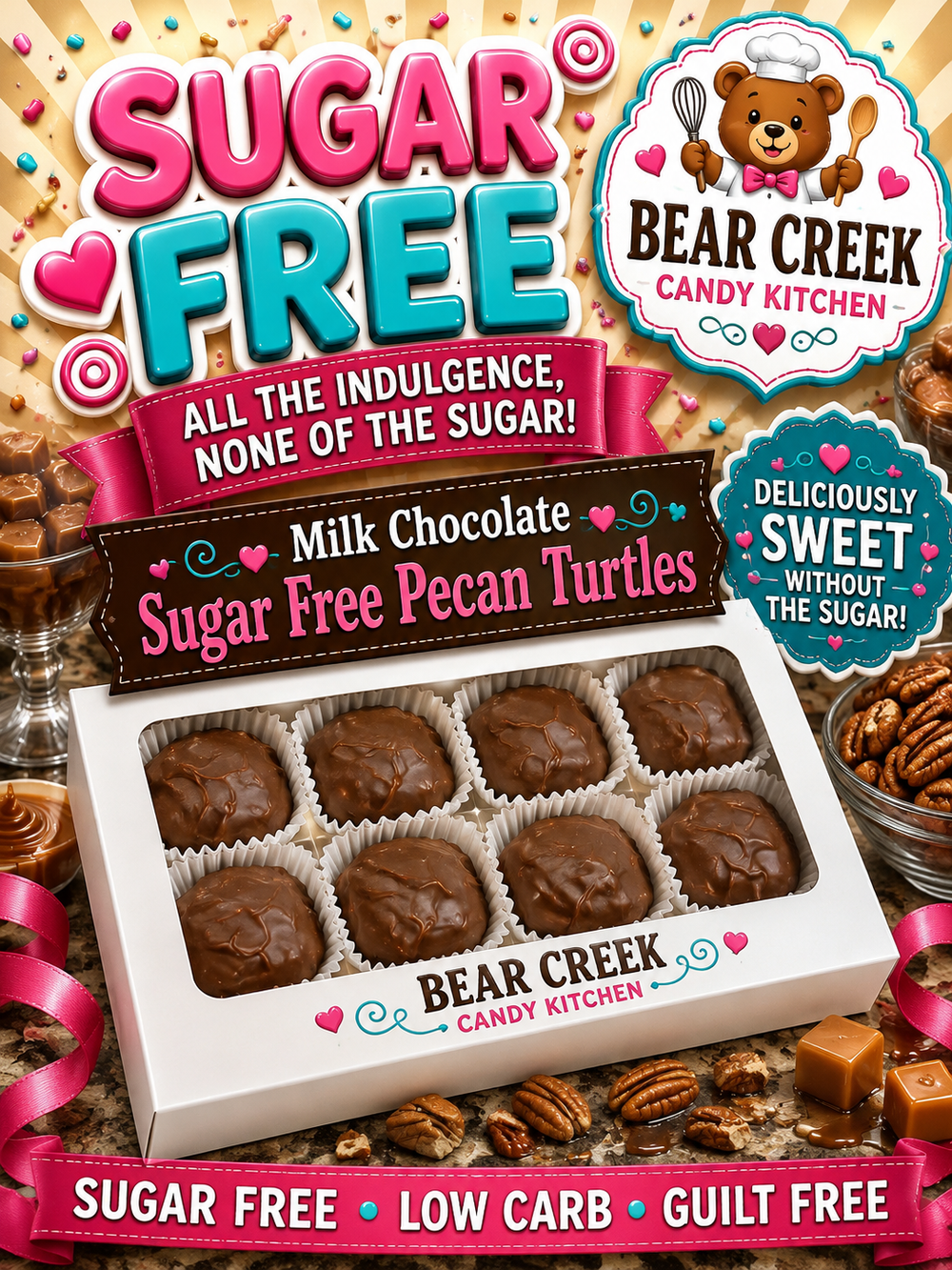 Sugar Free Milk Pecan Turtles, box of 16