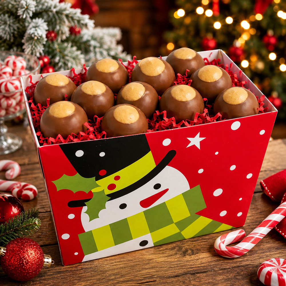 Christmas Box full of Chocolate Peanut Butter Buckeye's Box of 12