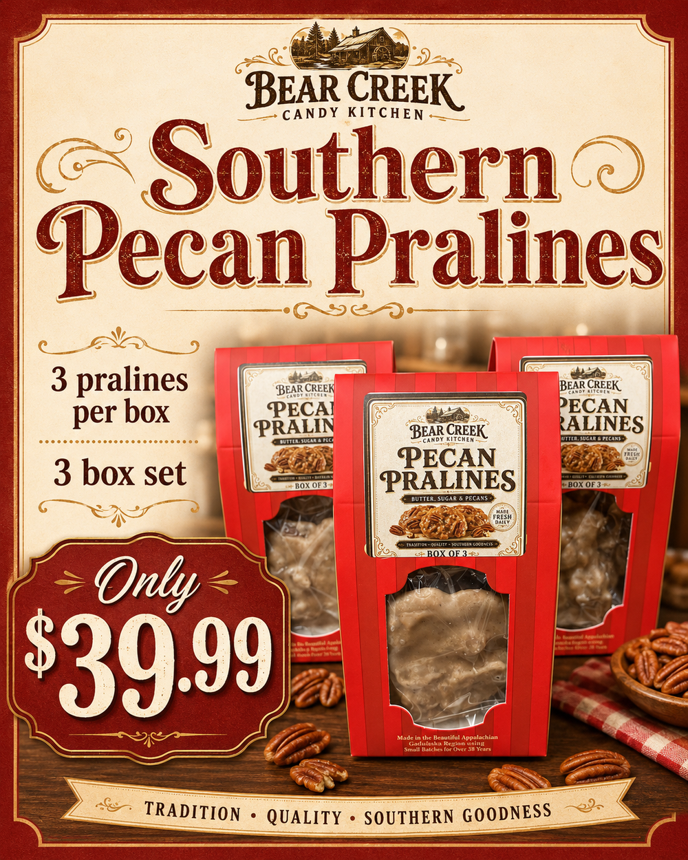 Southern Pecan Pralines, 3 Box Set