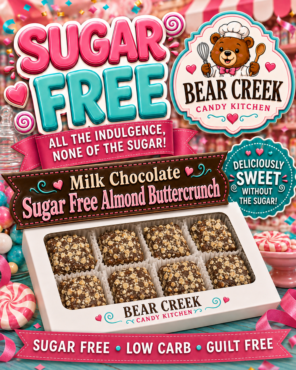 Sugar Free Milk Chocolate Almond Buttercrunch, box of 16