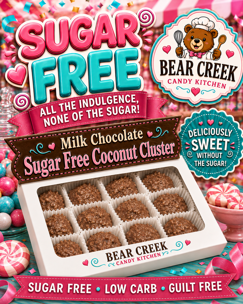Sugar Free Milk Chocolate Coconut Cluster, box of 15