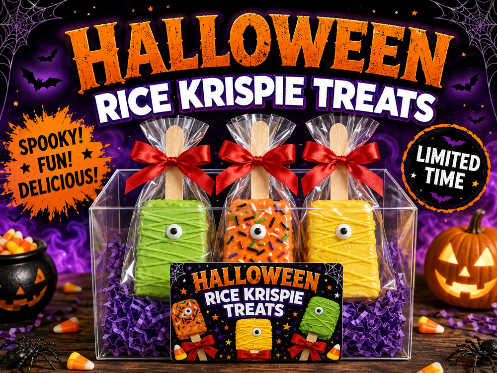 Halloween Hand Decorated Rice Krispie Pops Box of 6 Fall Collection