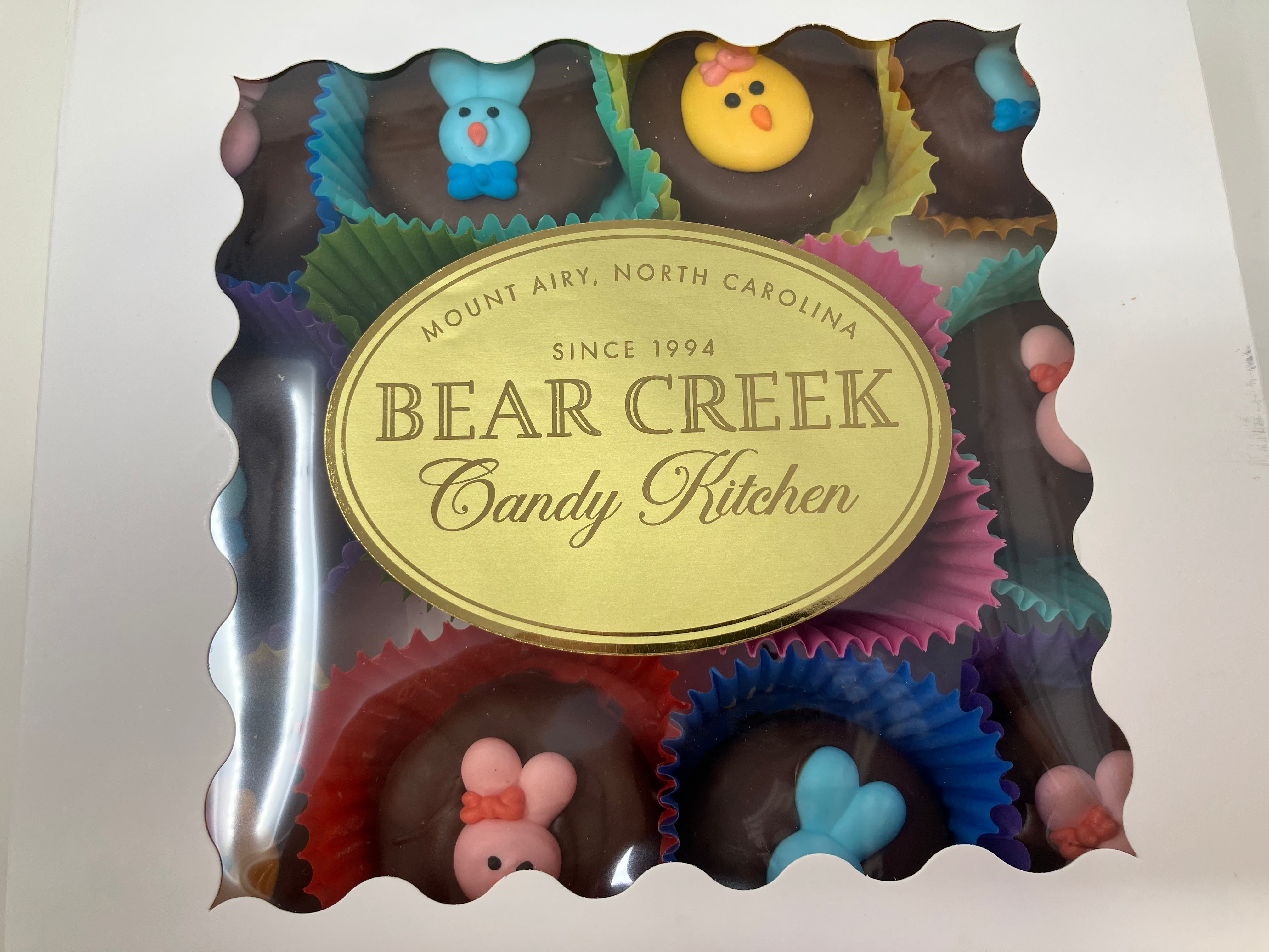 Bear Creek Candy Kitchen chocolate assortment in a decorative box