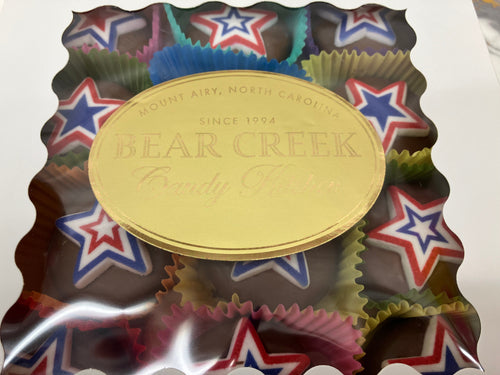 Bear Creek Candy Tin with gold label on a white background
