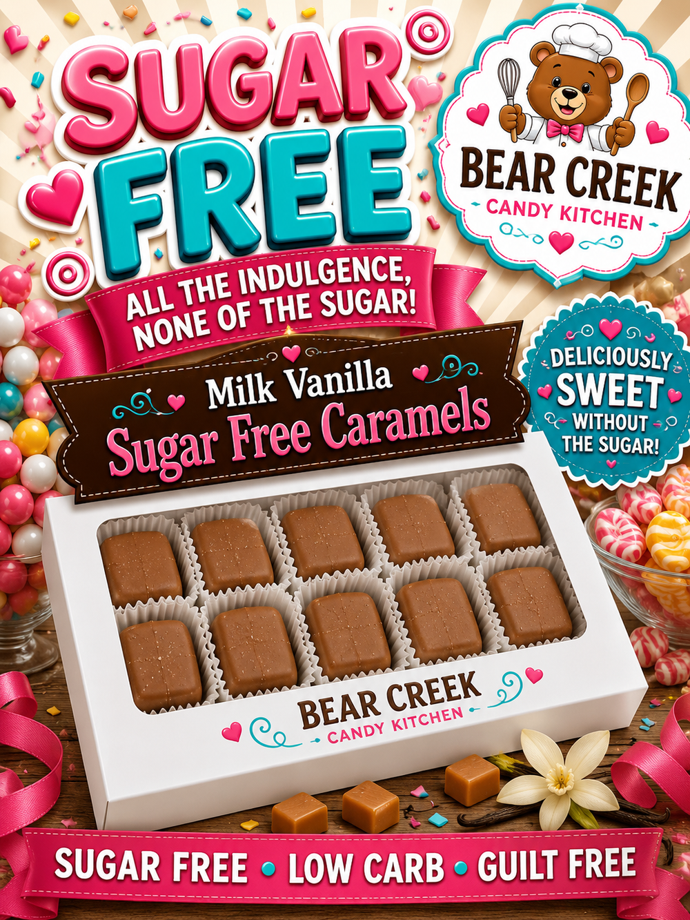 Sugar Free Milk Vanilla Caramels, box of 15
