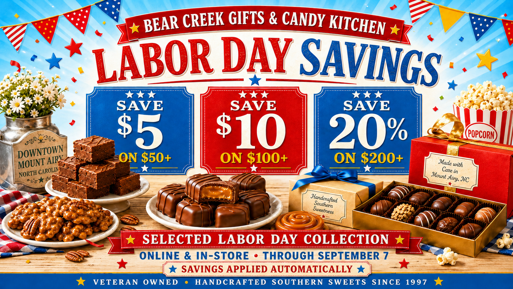Bear Creek Labor Day automatic savings homepage banner