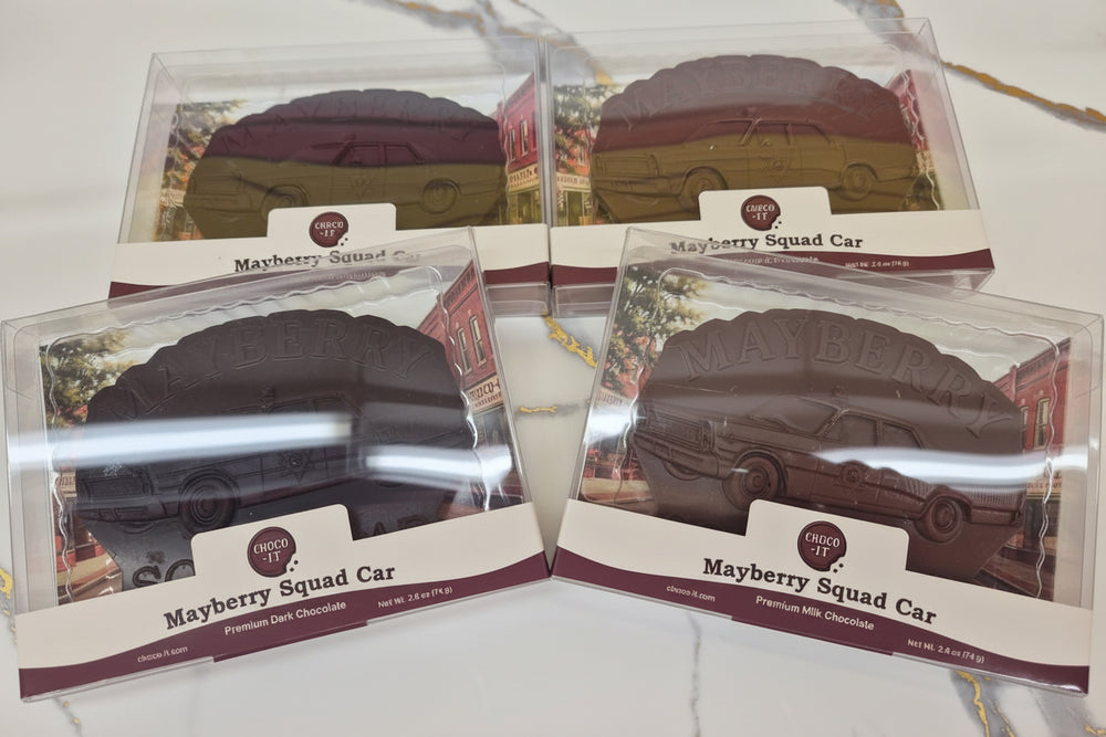 Chocolate MAYBERRY Squad Car Set of 2 Milk Chocolate and 2 Dark Chocolate - Bear Creek Candy Kitchen