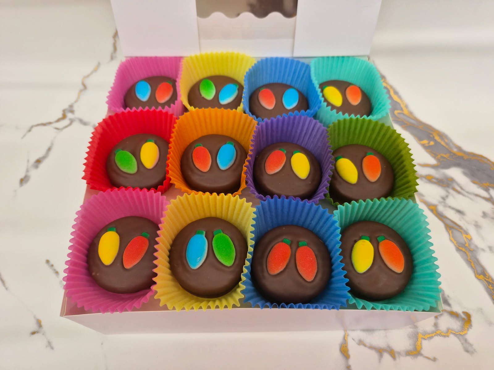 Christmas Light Hand Decorated Oreo's box of 24 - Bear Creek Candy Kitchen