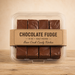 Temporary package mockup showing an eight-ounce package of chocolate fudge