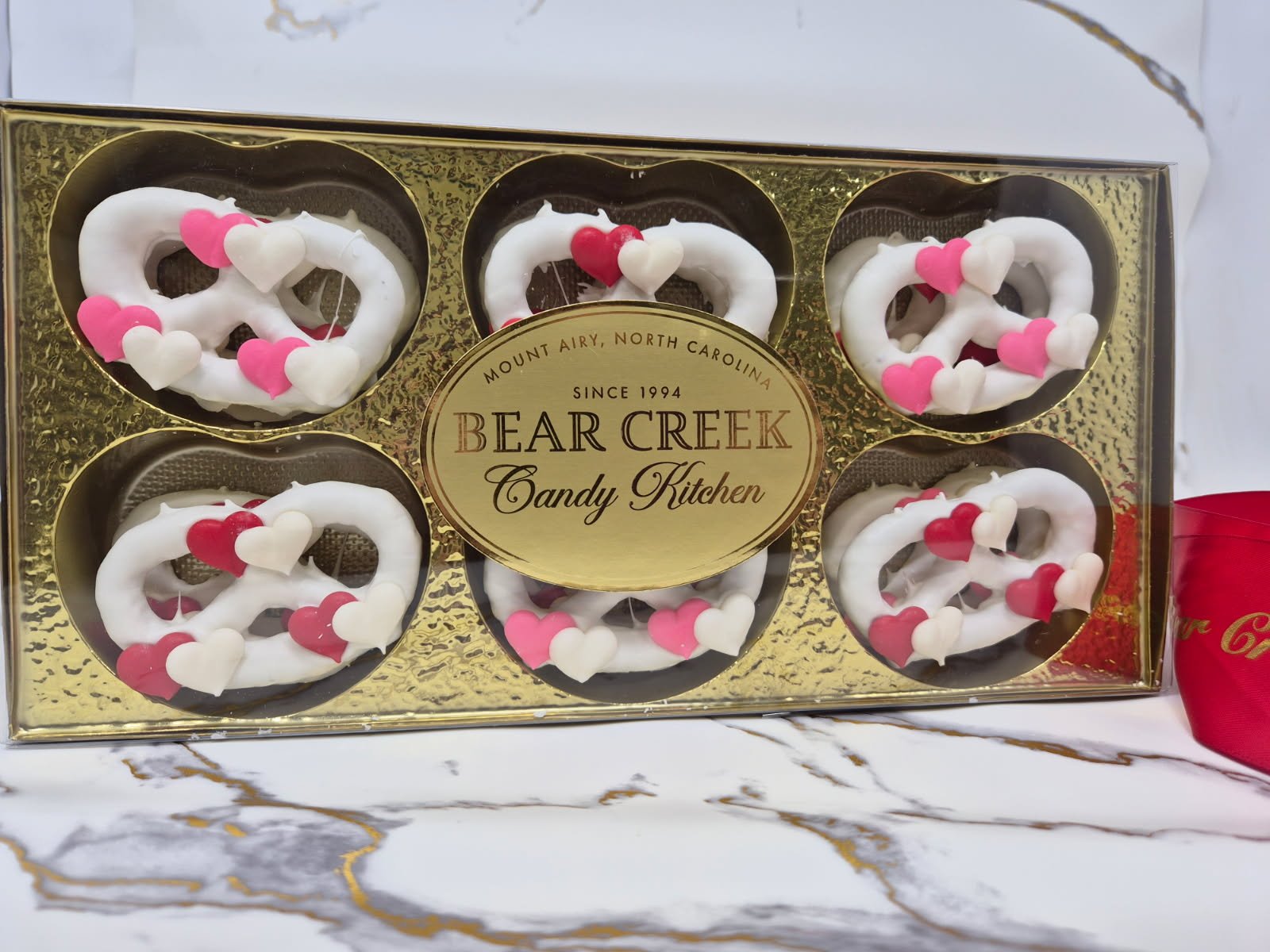 Valentine White Chocolate Pretzels Box of 12 - Bear Creek Candy Kitchen